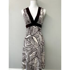 Y2K Studio Y Cream/Brown Empire Waist Flowy Sleeveless Midi Dress M